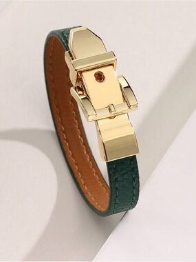 Western Bracelet Gold-Tone Buckle Green PU Leather Bracelet